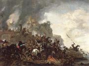 Philips Wouwerman cavalry making a sortie from a fort on a hill oil painting artist